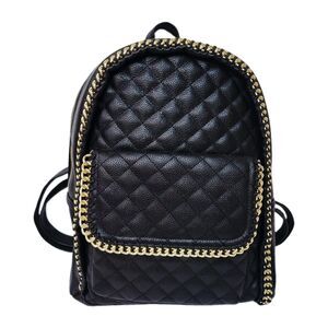 Under One Sky Black Quilted Backpack Gold Chain Trim Faux Leather 15"